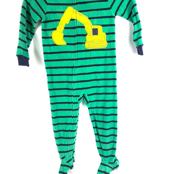 Just One You by Carter’s Boys 3T Green Striped Footed Sleeper with Excavator App - Picture 2 of 7